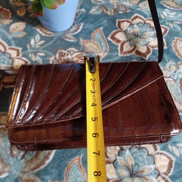 Vintage Genuine EEL Skin Leather Redish/Brown Clutch Purse W/Removable Strap 10" - Picture 6 of 16
